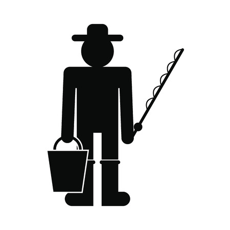 Fisherman with bucket and fishing rod black simple iconのイラスト素材