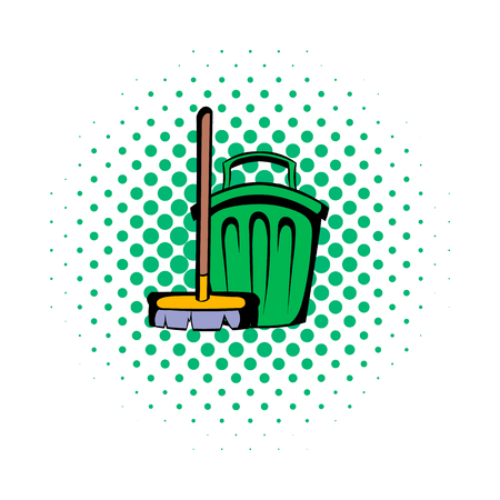 Broom and bucket comics icon isolated on a whiteのイラスト素材