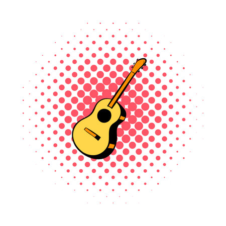 Acoustic guitar comics icon. Bright hipster symbol on a white backgroundのイラスト素材