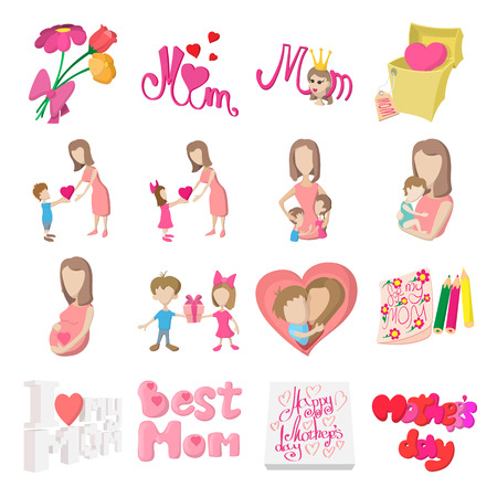Mother Day cartoon icons set isolated on white backgroundのイラスト素材