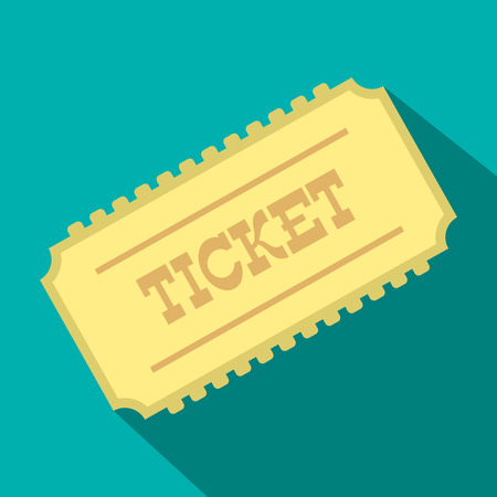 Train ticket flat icon on a bue background with shadow. Travel by railway transportのイラスト素材
