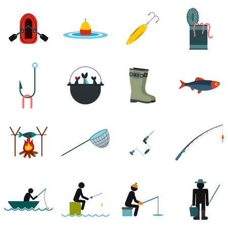 Fishing flat icons set isolated on white backgroundのイラスト素材