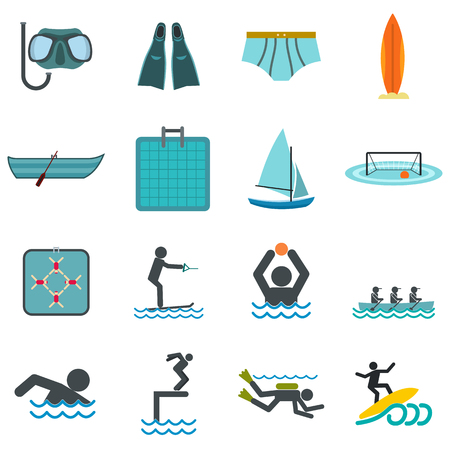 Water sport flat icons set isolated on white backgroundのイラスト素材