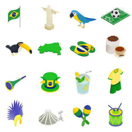 Brazil isometric 3d icons set isolated on white backgroundのイラスト素材