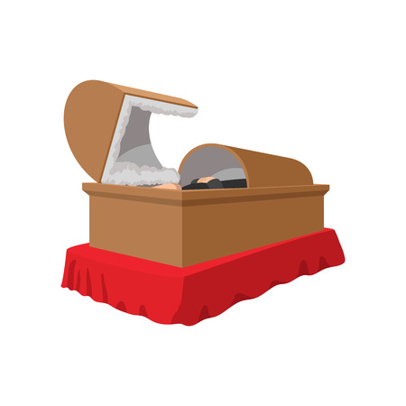 An open coffin cartoon icon on a white backgroundのイラスト素材