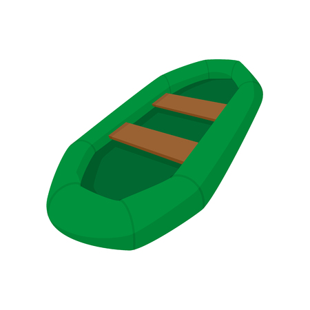 Green inflatable boat with oars cartoon icon on a white backgroundのイラスト素材