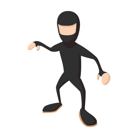 Ninja standing cartoon icon. Agile man with rising hands on a white backgroundのイラスト素材