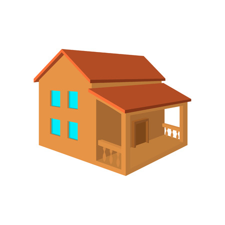 Two Y House With Porch Flat Icon On A Blue Background Two Y House With Porch Flat Icon