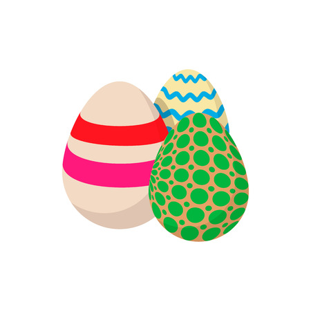 Three colorful easter eggs cartoon icon on a white backgroundのイラスト素材