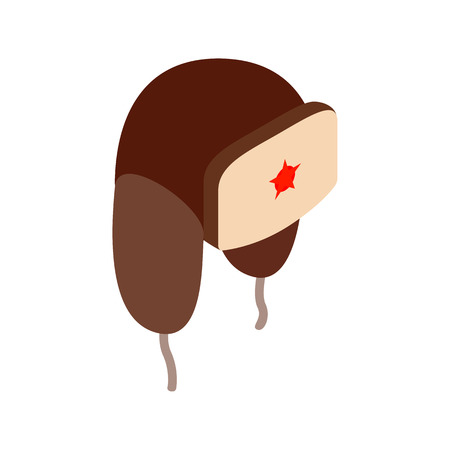Hat with ear flaps isometric 3d icon on a white backgroundのイラスト素材