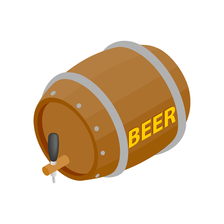 Wooden barrel of beer with a tap isometric 3d icon on a white backgroundのイラスト素材