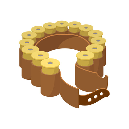 Shotgun shell collected bandolier on the belt. Cartoon icon isolated on a white backgroundのイラスト素材
