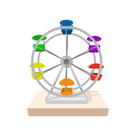Ferris wheel cartoon icon on a white backgroundのイラスト素材