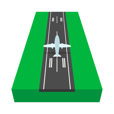 Airstrip with airplane cartoon icon on a white backgroundのイラスト素材