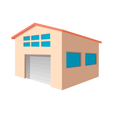 Industrial warehouse with roller door cartoon icon on a white backgroundのイラスト素材