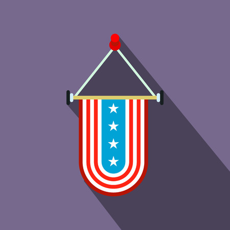 Pennant with the national flag of USA flat icon on violet backgroundのイラスト素材