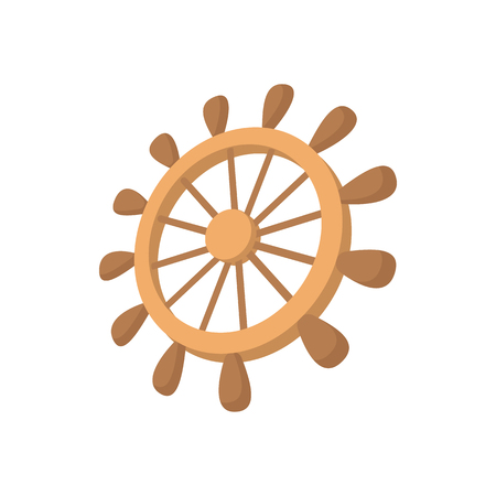 Wooden ship wheel icon in cartoon style on a white backgroundのイラスト素材