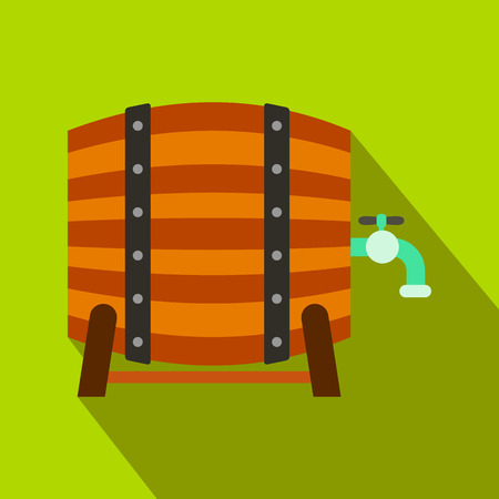 Wooden barrel of beer with a tap flat icon on a green backgroundのイラスト素材