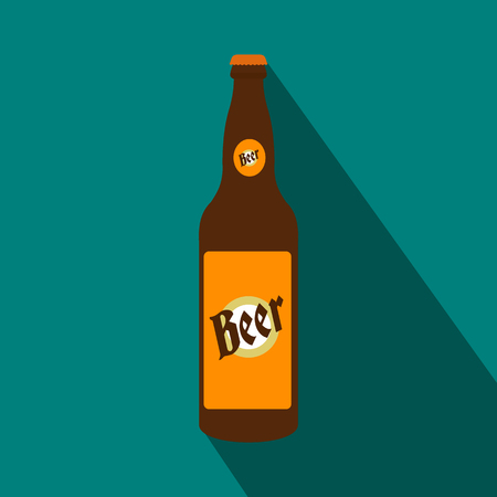 Bottle of beer flat icon on a blue backgroundのイラスト素材