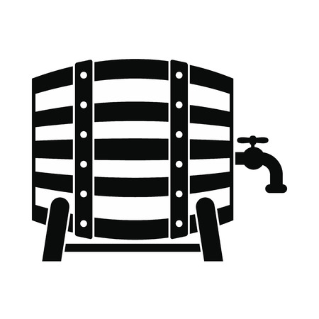 Wooden barrel of beer with a tap icon. Black simple styleのイラスト素材