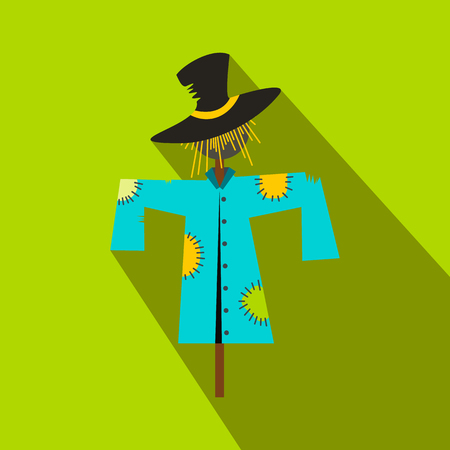 Scarecrow flat icon with shadow on green backgroundのイラスト素材