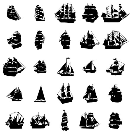 Sailing ship silhouette set isolated on white background