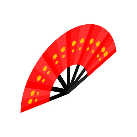 Red open hand fan icon in isometric 3d style on a white backgroundのイラスト素材