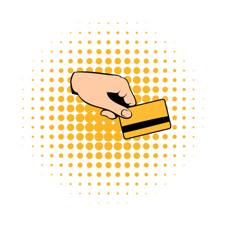 Credit card in hand comics icon isolated on a white backgroundのイラスト素材