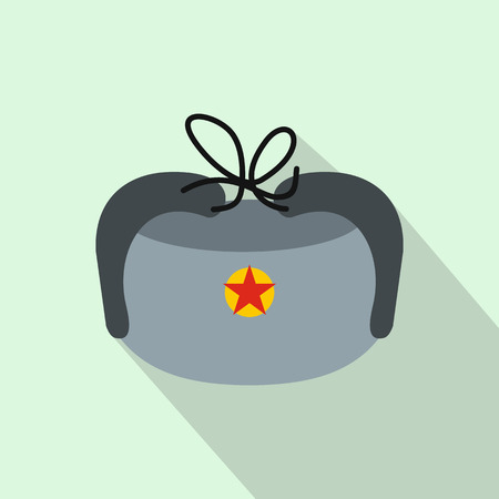 Hat with ear flapsicon in flat style on a light blue backgroundのイラスト素材