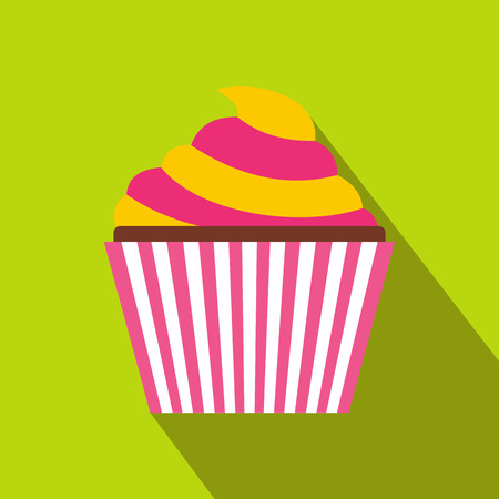 Cupcake icon in flat style on a green backgroundのイラスト素材