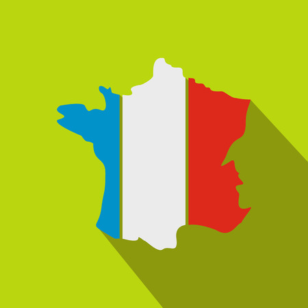 Map of the French Republic with national flag icon in flat style on a green backgroundのイラスト素材