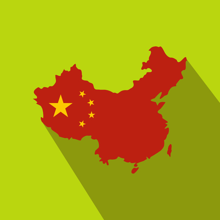 Map of China with national flag icon in flat style on a green backgroundのイラスト素材