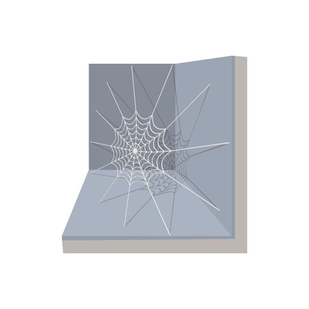 A spider and a web icon in cartoon style on a white backgroundのイラスト素材