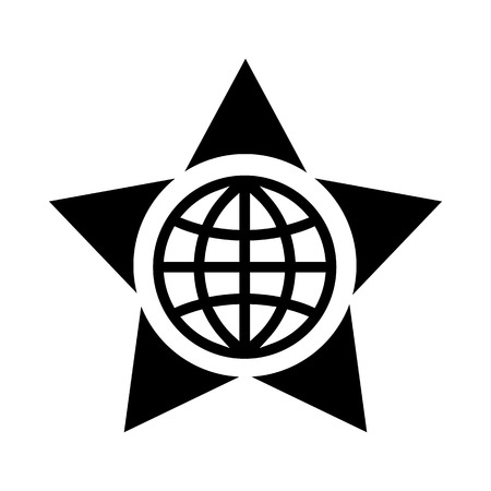 Globe in the center of the star icon in simple style on a white  backgroundのイラスト素材