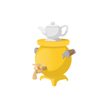 Samovar with teapot icon in cartoon style on a white backgroundのイラスト素材