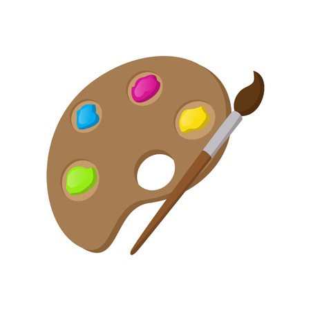 Art palette with paint brush icon in cartoon style on a white backgroundのイラスト素材