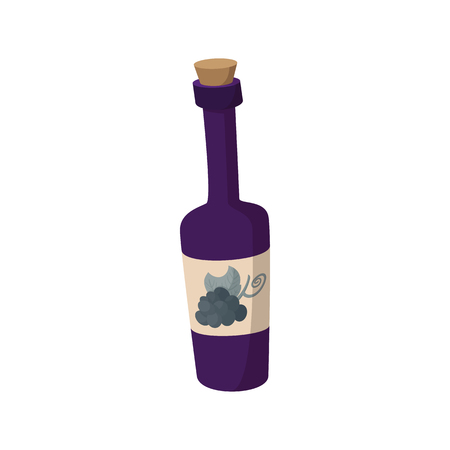 A bottle of wine icon in cartoon style on a white backgroundのイラスト素材