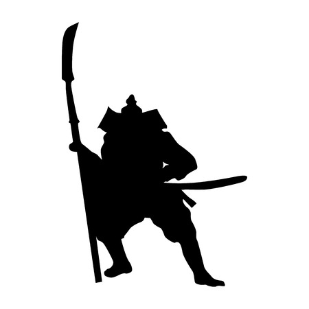 Samurai silhouette black isolated on white backgroundのイラスト素材