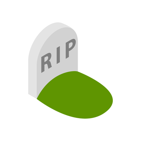 Tombstone with RIP icon in isometric 3d style on a white  backgroundのイラスト素材