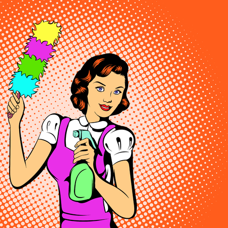Cleaning woman concept in comics style for any designのイラスト素材