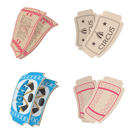 Ticket icons set in cartoon style isolated on white backgroundのイラスト素材