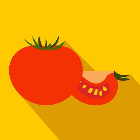 Tomato icon in flat style on a yellow backgroundのイラスト素材