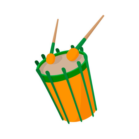 Drum and drumsticks icon in cartoon style on a white backgroundのイラスト素材