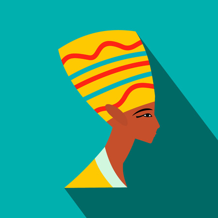Head of Nefertiti icon in flat style on a blue backgroundのイラスト素材