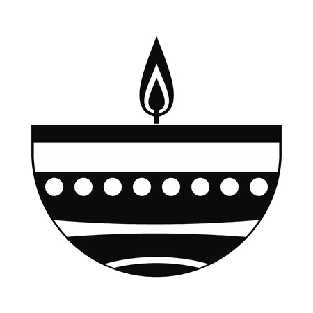 Burning candle in a clay candle holder icon in simple style isolated on white backgroundのイラスト素材