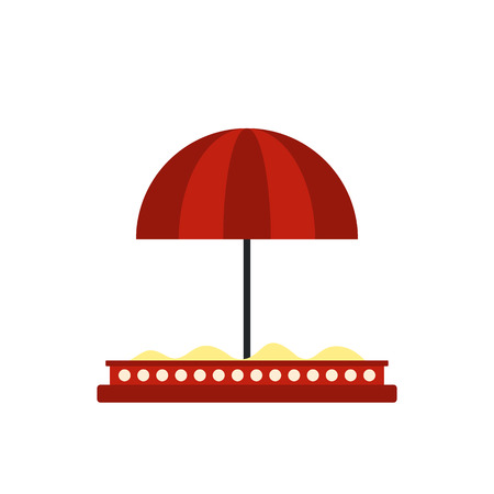 Children sandbox with red umbrella icon in flat style isolated on white backgroundのイラスト素材