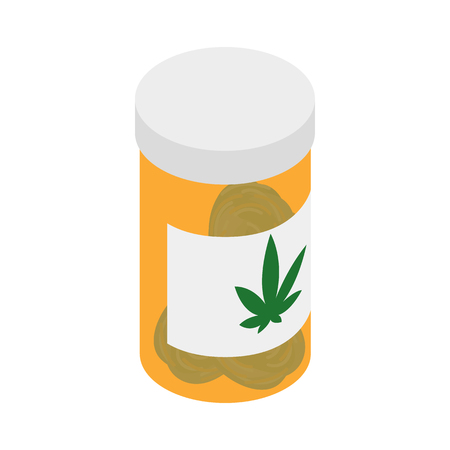 Bottle with buds of medical marijuana icon in isometric 3d style on a white backgroundのイラスト素材