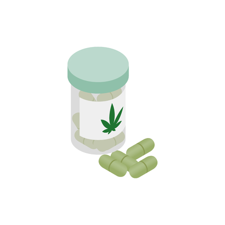Bottle of pills medical marijuana icon in isometric 3d style on a white backgroundのイラスト素材