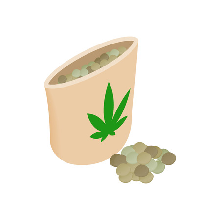Paper bag of medical marijuana pills icon in isometric 3d style on a white backgroundのイラスト素材