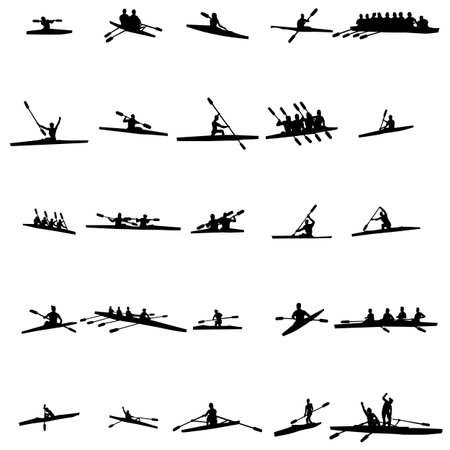 Rowing silhouette set isolated on white backgroundのイラスト素材